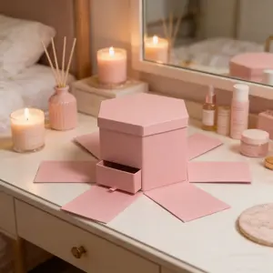 Hexagonal Flower Box with Drawer, Romantic Gift Box for Valentine's Day, Birthday, Wedding, Anniversary, Ceremony Occasion