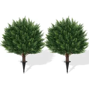 FZHCZWZX 2-Pack 16-in UV-Resistant Plastic Decorative Artificial Cedar Shrub Balls with Spikes, Yellow Daisy Topiaries, Home Goods for Potted & Balcony Artificial Plants, Easy-Setup Gift