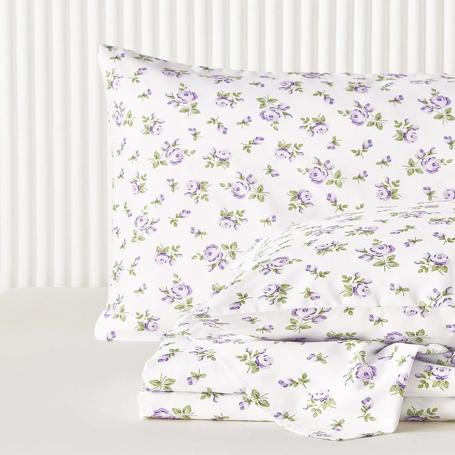 - Floral Bed Sheets, 4- Sheet Set, Shabby Chic Flower Rose  Prted  Cottagecore Vtage Aesthetic Beddg, Deep Pocket, White ,  Size