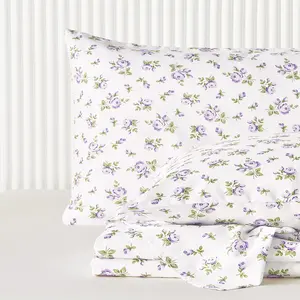 - Floral Bed Sheets, 4- Sheet Set, Shabby Chic Flower Rose  Prted  Cottagecore Vtage Aesthetic Beddg, Deep Pocket, White ,  Size
