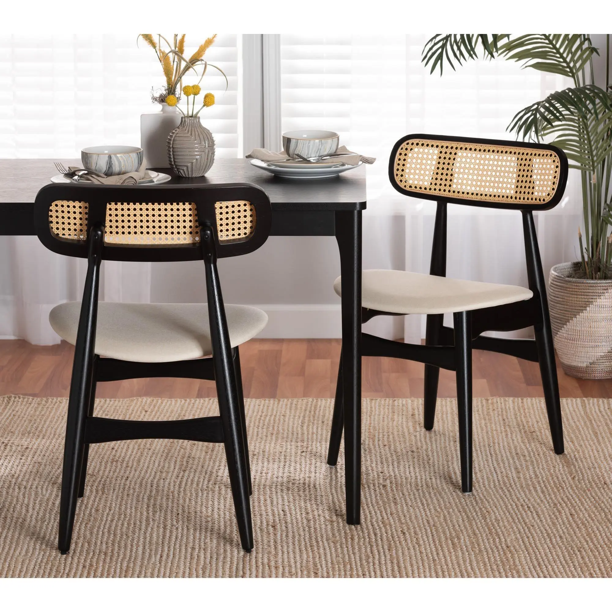 Baxton Studio T arana Cream Fab ric Dining Chai r Set of 2