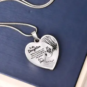 To My Daughter Necklace Christmas Gift for Daughter Girls Heart Pendant with Engraved Message from Dad