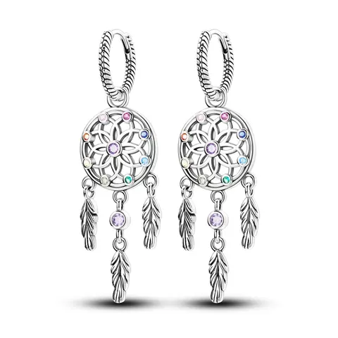 MULA Silver-Plated Pendant Earrings | Feather Pattern and Religious Symbol Design | Hypoallergenic Nickel-Free Cubic Zirconia Jewelry | A Unique Spiritual Gift for Girls and Women