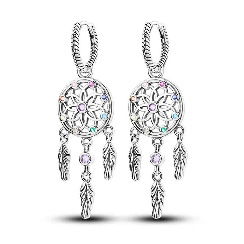 MULA Silver-Plated Pendant Earrings | Feather Pattern and Religious Symbol Design | Hypoallergenic Nickel-Free Cubic Zirconia Jewelry | A Unique Spiritual Gift for Girls and Women