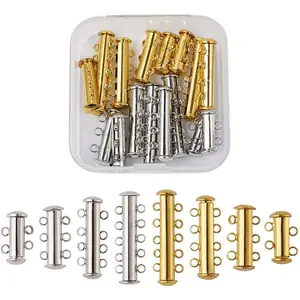 16 Sets 2~5 Strands Brass  Slide Lock Clasps Mixed Colors Multi-Strand Necklace Bracelet Tube Clasps