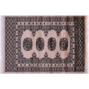 Ivory 2' 1" X 3' 0" Silky Bokhara Hand-Knotted Wool Rug - Q23874