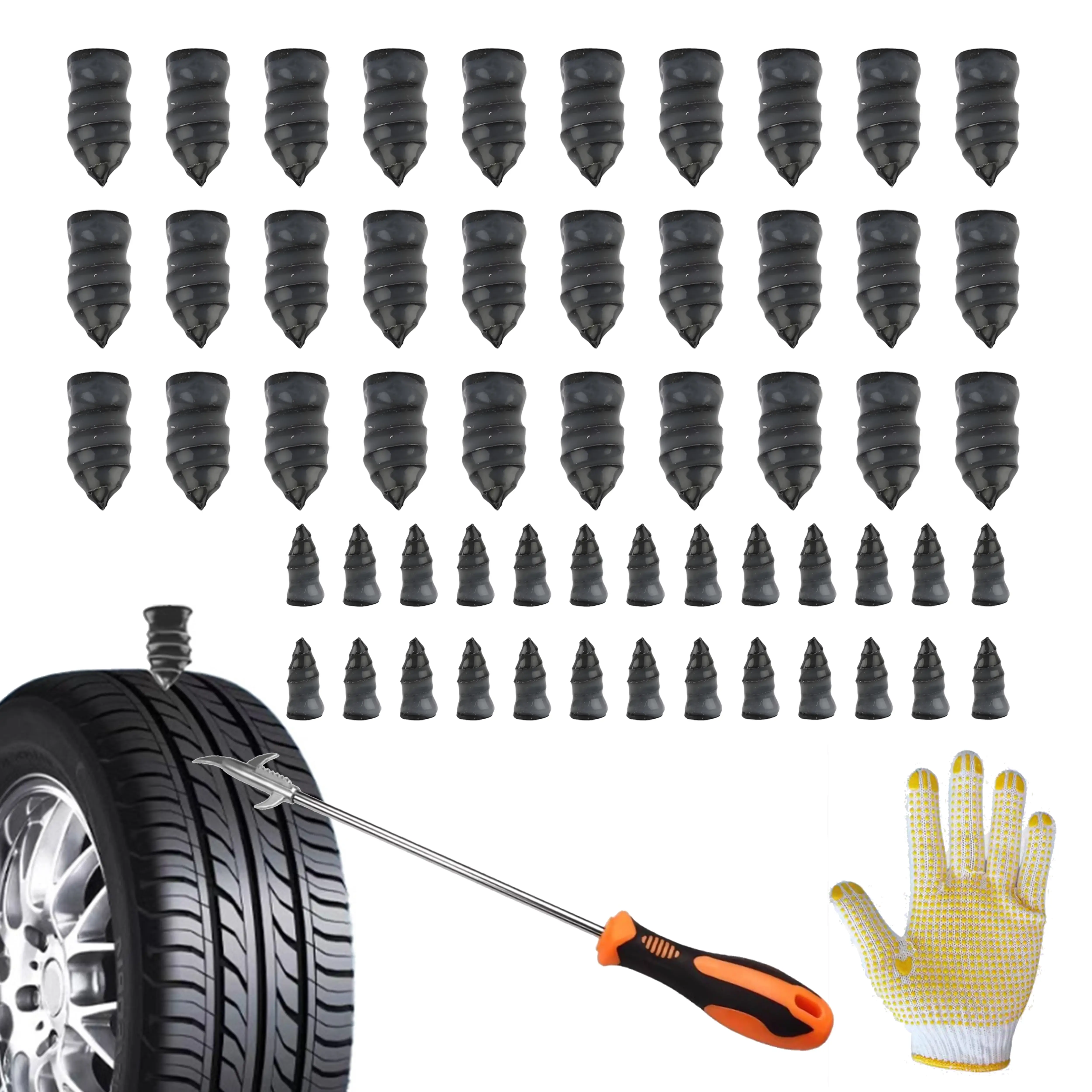 Pro Tire Plug Kit (60 Plugs - 30 Large/30 Small) w/ Tire Hook & Safety Gloves - Complete Fix! car stuff car essentials kit truck stuff car stuff for w