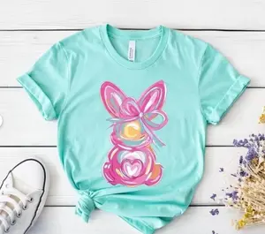 Brushstroke Bunny Easter Shirt, Bunny Coquette Bow T Shirt, Pink bunny easter Shirt, retro easter Shirt, Girls easter Shirt