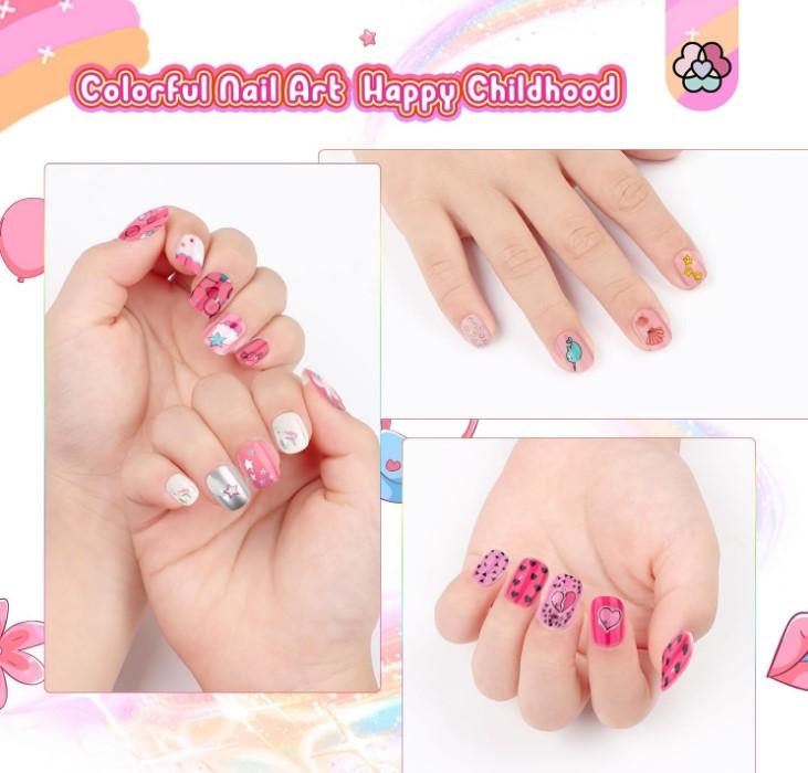 SAVILAND Press on Nails for Kids 168PCS: Kid Press on Nail for Girls Colorful Patterns Kids Fake Nails Tips Strong Adhesion Short Square False Acrylic Nail Art Christmas Easter Gifts 8-12 Years Child
