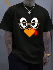 100% Cotton Unisex Thanksgiving Shirts for Women Girls Turkey Face Eyelashes T-Shirt, Men's Women's Shirt Top, Short Sleeve Tops Crewneck T-shirt