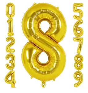 gold number 8 balloon 40 inch big, large foil helium number balloon