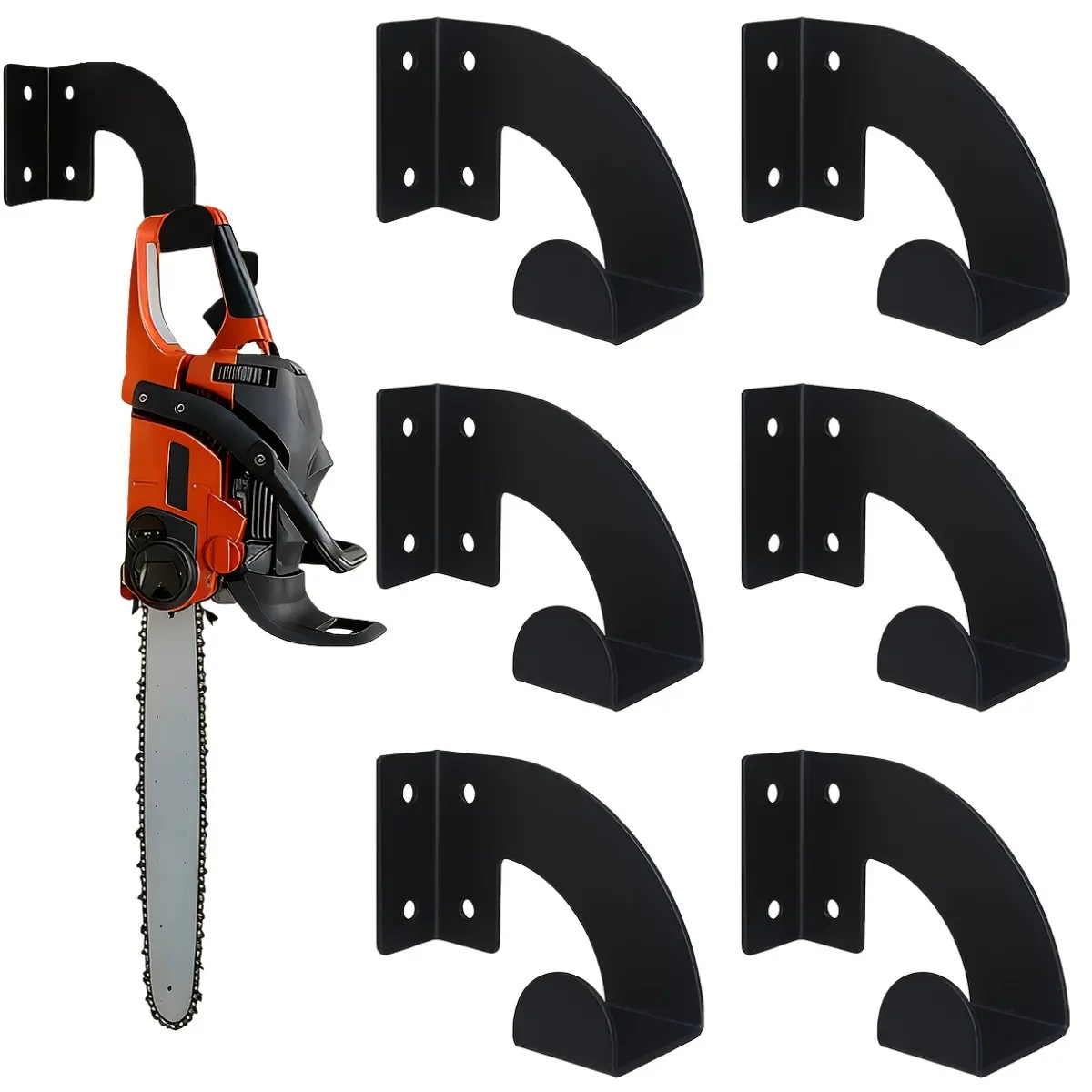 6PCS Chainsaw Wall Mount Brackets, Heavy Duty Metal Chainsaw Hanger Rack for Garage Workshop Garden Tool Storage, Sturdy Wall Hanging Organizer for Chainsaws and Yard Equipment, Yard Tool Stand, Tool Organizers, Tool Holders