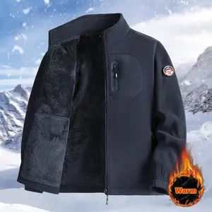 Men's Winter Outdoor Sherpa Fleece Lined Stand Collar Jacket, Windproof Warmth with Fleece Lining, Front Chest Pocket Design, Full Zip Closure, Suitable for Outdoor Casual Activities, Hiking & Skiing Coats