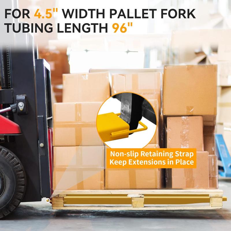 YINTATECH 4.5in Width Forklift Extensions Fits for 4" Wide Forks, Heavy Duty Pallet Fork Extension, 96in Length, 1 Pair, Yellow