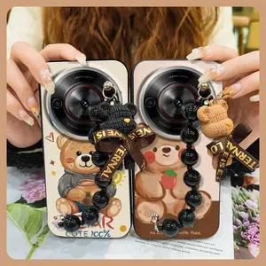 cute soft case Phone Case For ZTE Blade A75 5G/Nubia Focus 5G/Calf 5G Cartoon Waterproof Black pearl pendant Anti-knock silicone Dirt-resistant Back Cover Bear bracelet