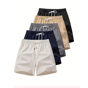 2024[5-packSolidColorCasualShorts]Men's5-packSetOfSolidColorCasualShorts,ChicAndComfyDrawstringShortsForSummerFitnessAndDailyOuterweardandyPengMenswearPolyesterFabricMotocrossTropicalGift