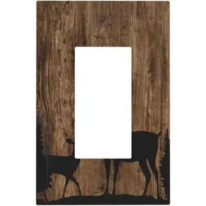 Rustic Forest Elk Deer Silhouettes Wood Print Decorative Outlet Covers 1 Gang Single Rocker Light Switch Cover Wall GFCI Faceplate for Farmhouse Bedroom