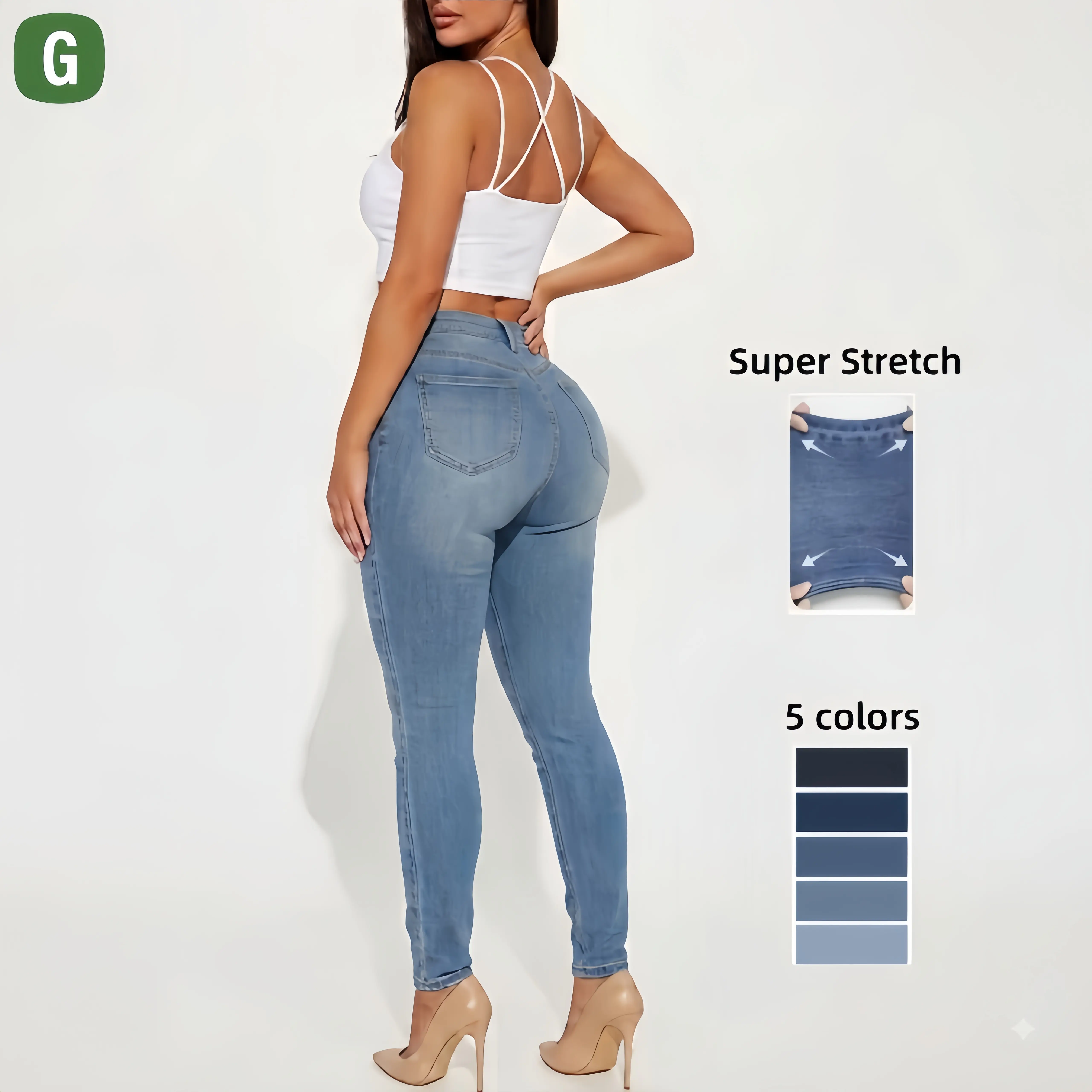 High Waisted Stretch Denim Tights - No Gap, Slim & Flattering, Streetwear Jeans for Women, Washed Casual Style outdoorfun,summerwins,summeroutfits,vacationoutfits,beachoutfits,back to school shopping, sohochic
