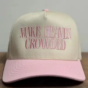 MAKE HEAVEN CROWDED TwoTone Trucker Hat Embroidered Headwear Adjustable Snapback Christian Gift Faith Trucker Cap Stylish Fashionable Trend
