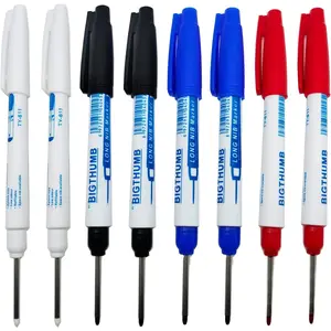 8pcs Waterproof Deep Reach Markers, Long Nose in 2mm Felt Tip, 30mm Reach Permanent Pens, Deep Hole Carpenter Ink for Builders Construction