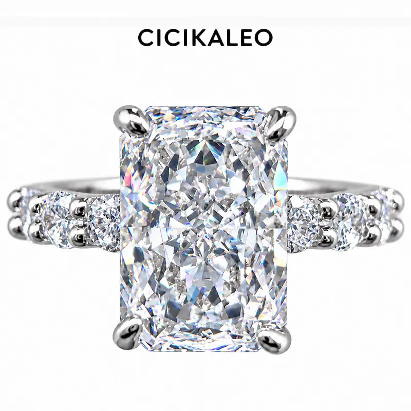 CICIKALEO 14K Gold Plated 6CT Crushed Ice Radiant Cut Solid 925 Sterling Silver Cubic Zirconia Simulated Diamond Modern Geometric Design Engagement and Promise Ring for Women