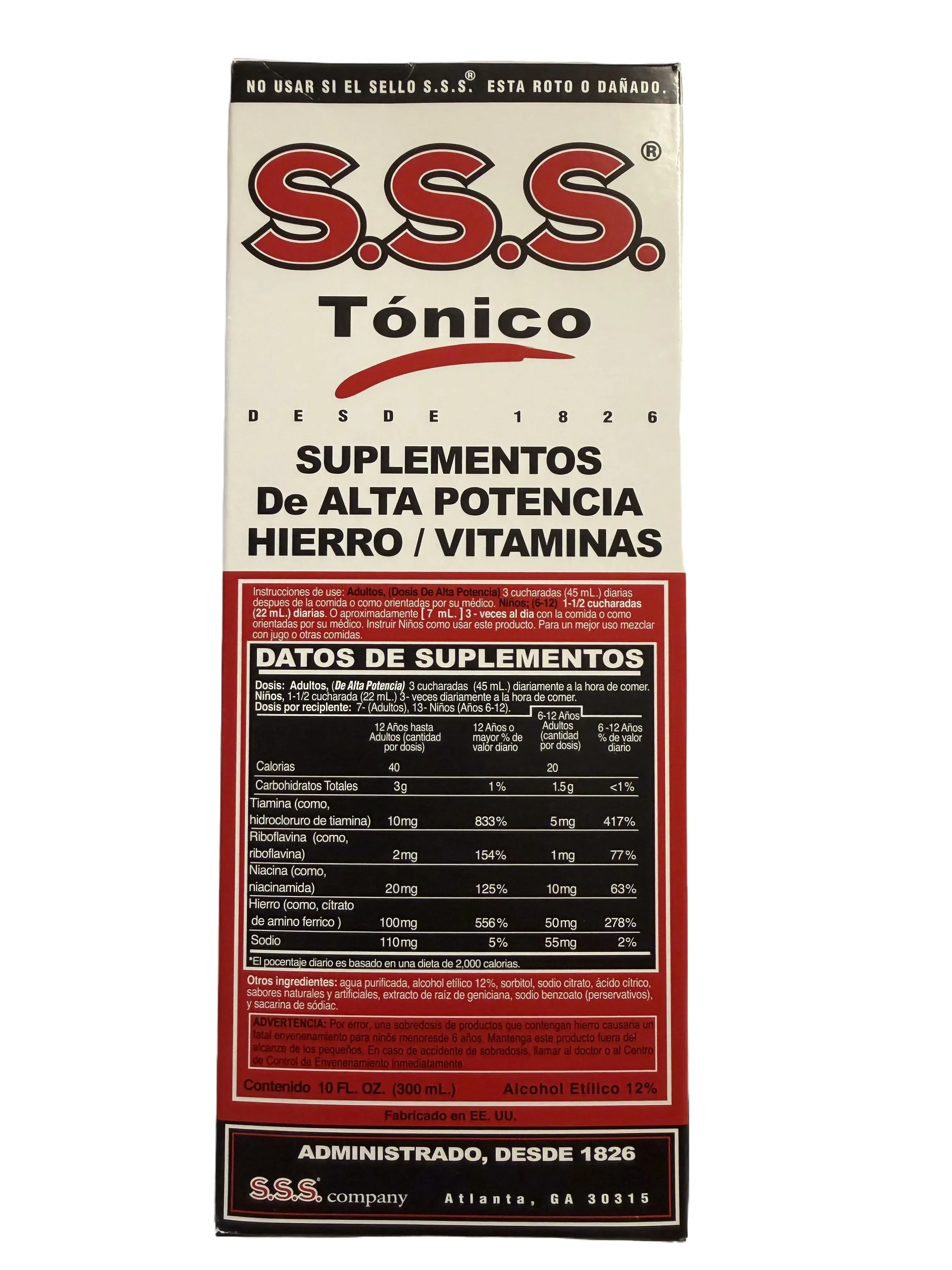 S.S.S. Tonico From 1826 Healthcare Dietary Supplement - Iron, Vitamins - 300mL Oral Wellness Supplement