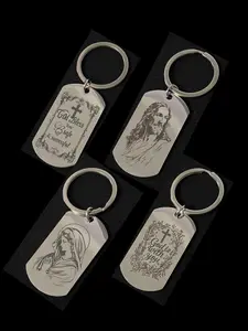 With Jesus and Mary – Two-sides Stainless Steel Laser-Engraved Keychain Pad