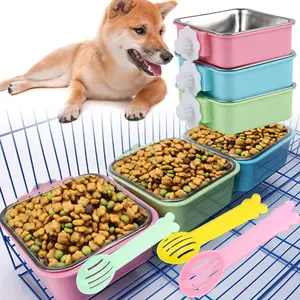 3pcs (2size)Solid Color Dog Bowl Removable Stainless Steel Water Food Feeder Bowl Hanging Pet Cage Bowl Cage Chicken Coop Cup Suitable for Dogs Cats Puppies Rabbits Birds Small Pets Square Christmas Gift