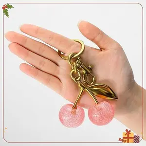 Cute Cherry Keychain Bag Charm, Women’s Purse Key Ring, Adorable Leather Handbag Pendant, Car Key Accessory, Anniversary Wedding Gift for Her