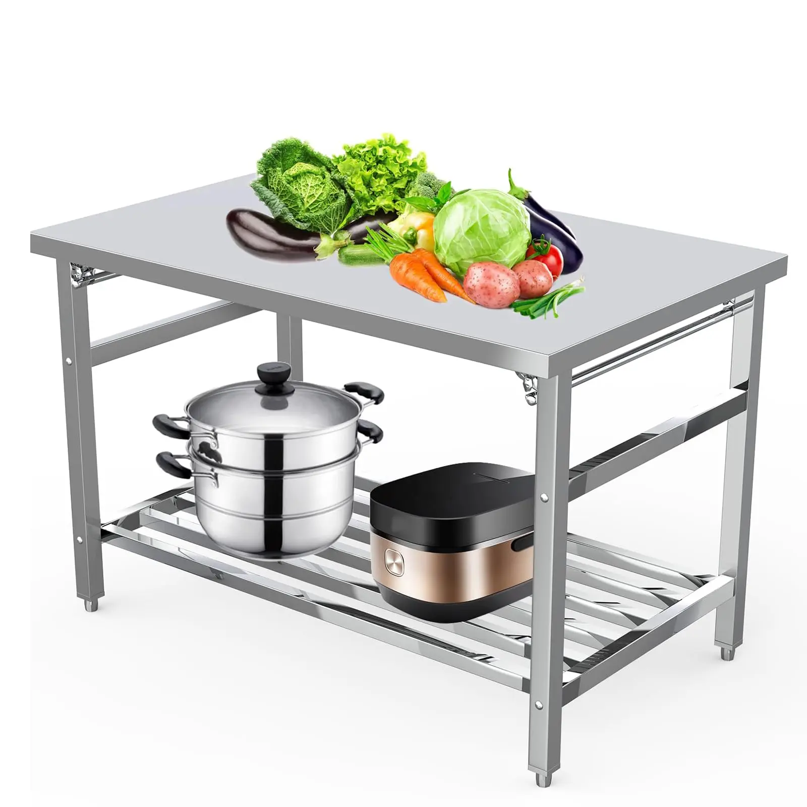 48" x 24" Stainless Steel Folding Table - Heavy-Duty Legged Base Prep Table with Adjustable Undershelf, 400 lbs Capacity, Fully Assembled for Home or Commercial Kitchen Food & Beverage Service