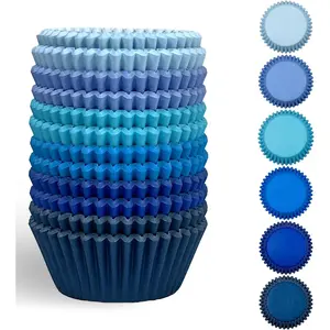 300 Counts Cupcake Liners -  Grade 6 Solid Blue Colors Cupcake Papers Muffin Baking Cups (Standard Size)