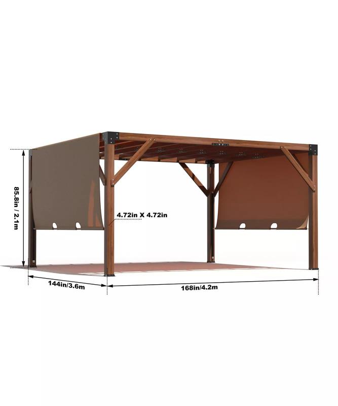 GARVEE 12'X 14' Cedar Wood Pergola,Wood Patio Pergola with Retractable Shade Canopy,All-Season Durability, High-Wind Rating,Shade for Outdoor Patio, Deck, Garden, and Entertaining