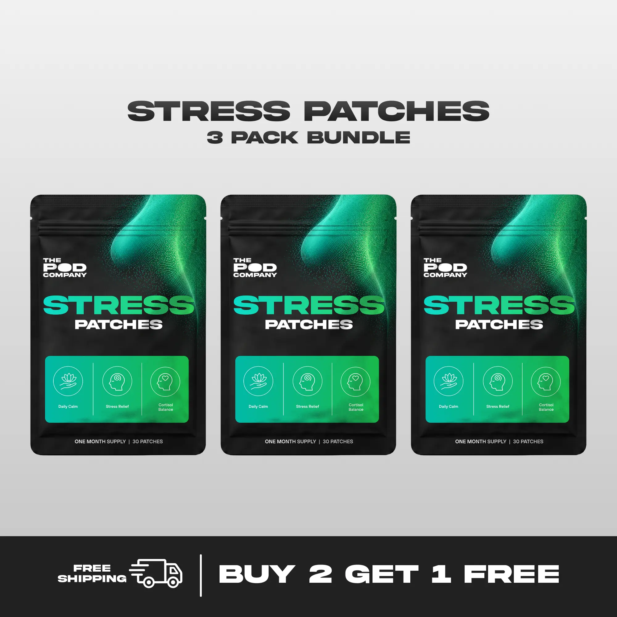 Pod Stress Patch Stack (90 Patches/3 Pack, 3 Month Supply) – Everyday Calm Wearable Wellness Patch