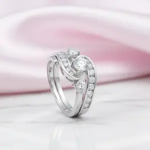 Three-Stone Swirl Engagement Ring Set with Diamond Option