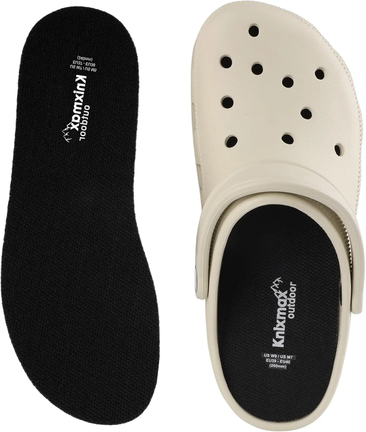 Knixmax Unisex Outdoor Cushion Insoles for Garden Clogs, Crocs & Water Shoes - Ultra-Thin, Waterproof, Breathable, Durable Footwear Replacement Liners for Nurses (Black, Size 6/EU39)