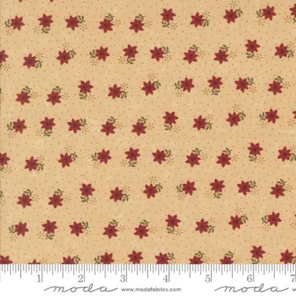 Fabric Moda Tan Christmas Cactus Florals A Vintage Christmas by the Quarter Yard 9782-11