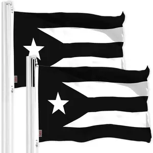 G128 2 Pack: Puerto Rico Black and White Puerto Rican PR Flag | 3x5 Ft | LiteWeave Pro Series Printed 150D Polyester | Indoor/Outdoor, Vibrant Colors, Brass Grommets
