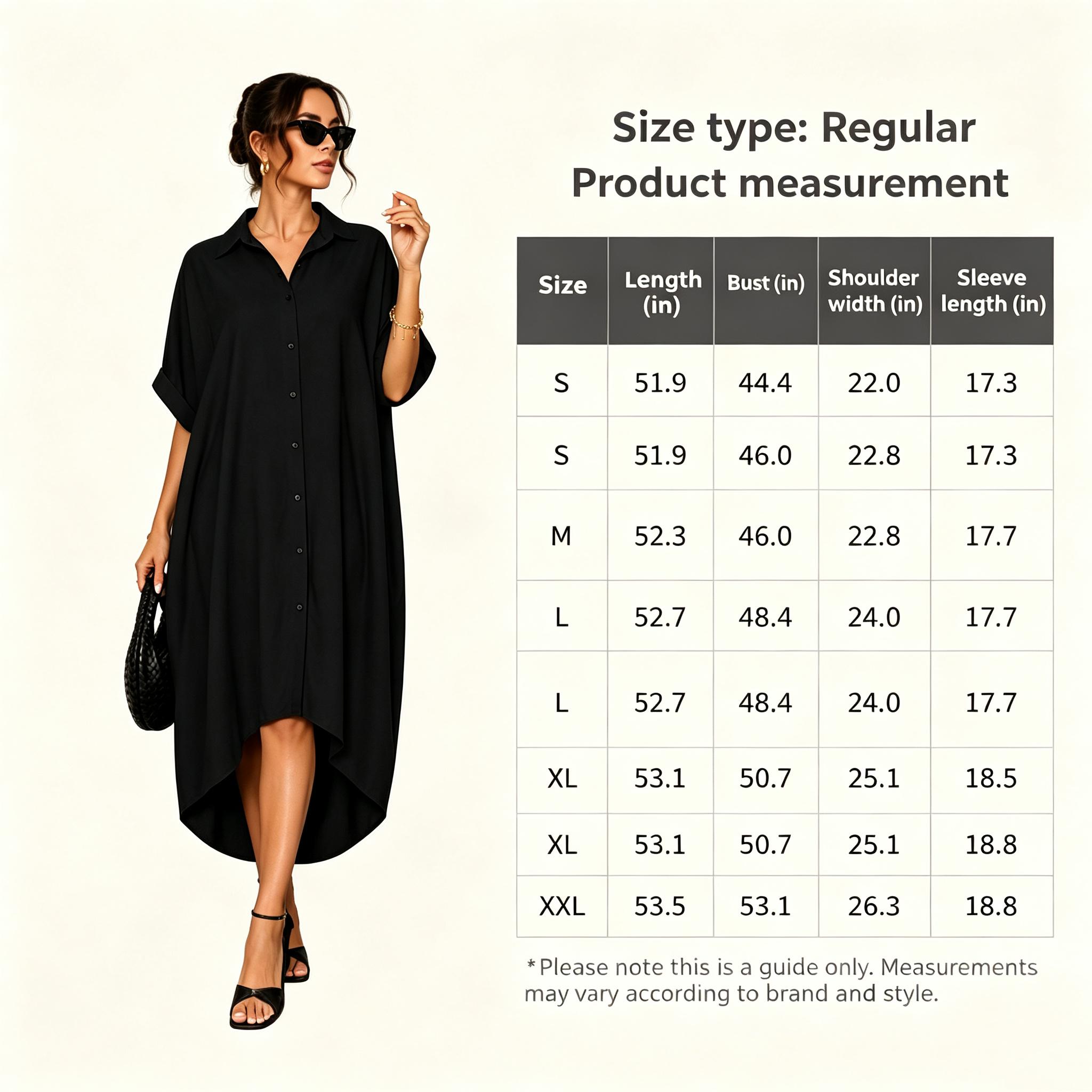 Elengatine Women Sexy Black Shirt Dress, Classic Turn Down Collar Button Up Dress, Short Sleeve Midi Dress with Curved Split Hem, Chic Baddie Aesthetic Streetwear, Casual Loose Flowy A Line Summer Sundress Elegant Polyester