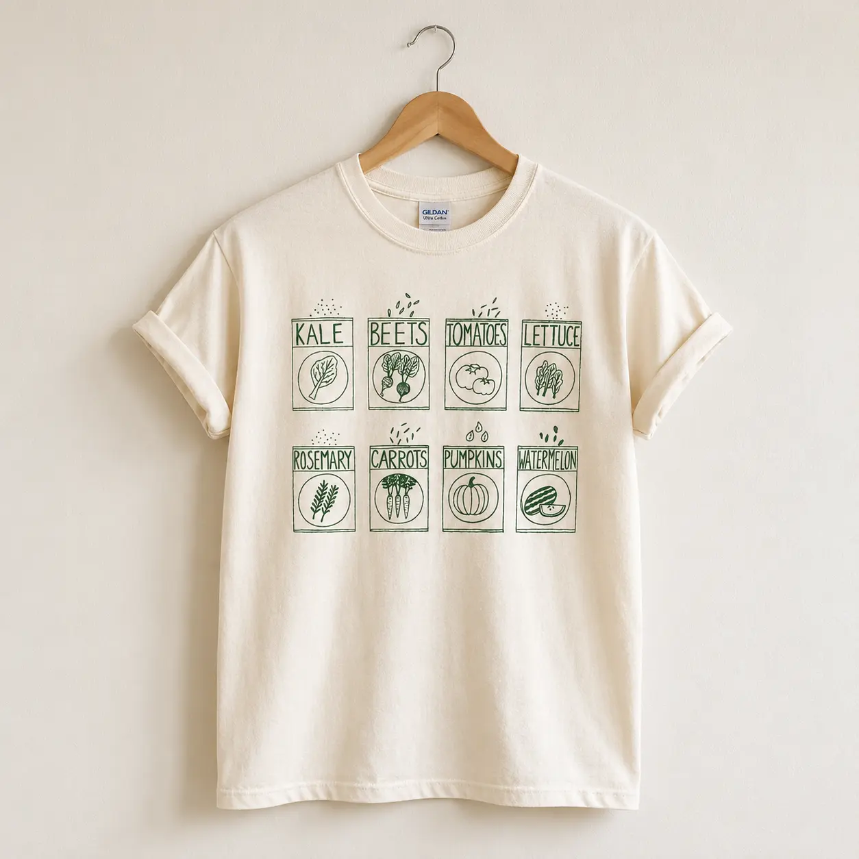 Kale Garden Graphic Tee, Screen Print Style T Shirt, Gardening Lover Gift
