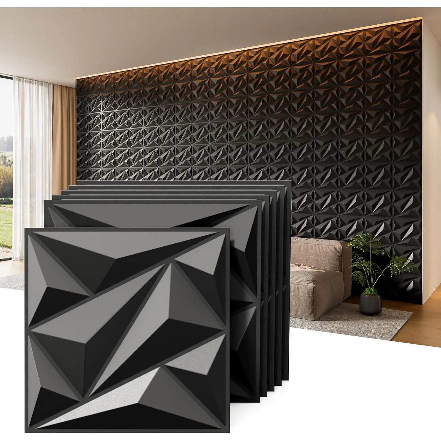 33 Pack 3D Wall Panels for Interior Wall Decor, Cover 32 Sq.Ft Decorative Wall Panels  Tiles for TV Background, Bedroom, Gaming Room - 12"x12" (A-Black)