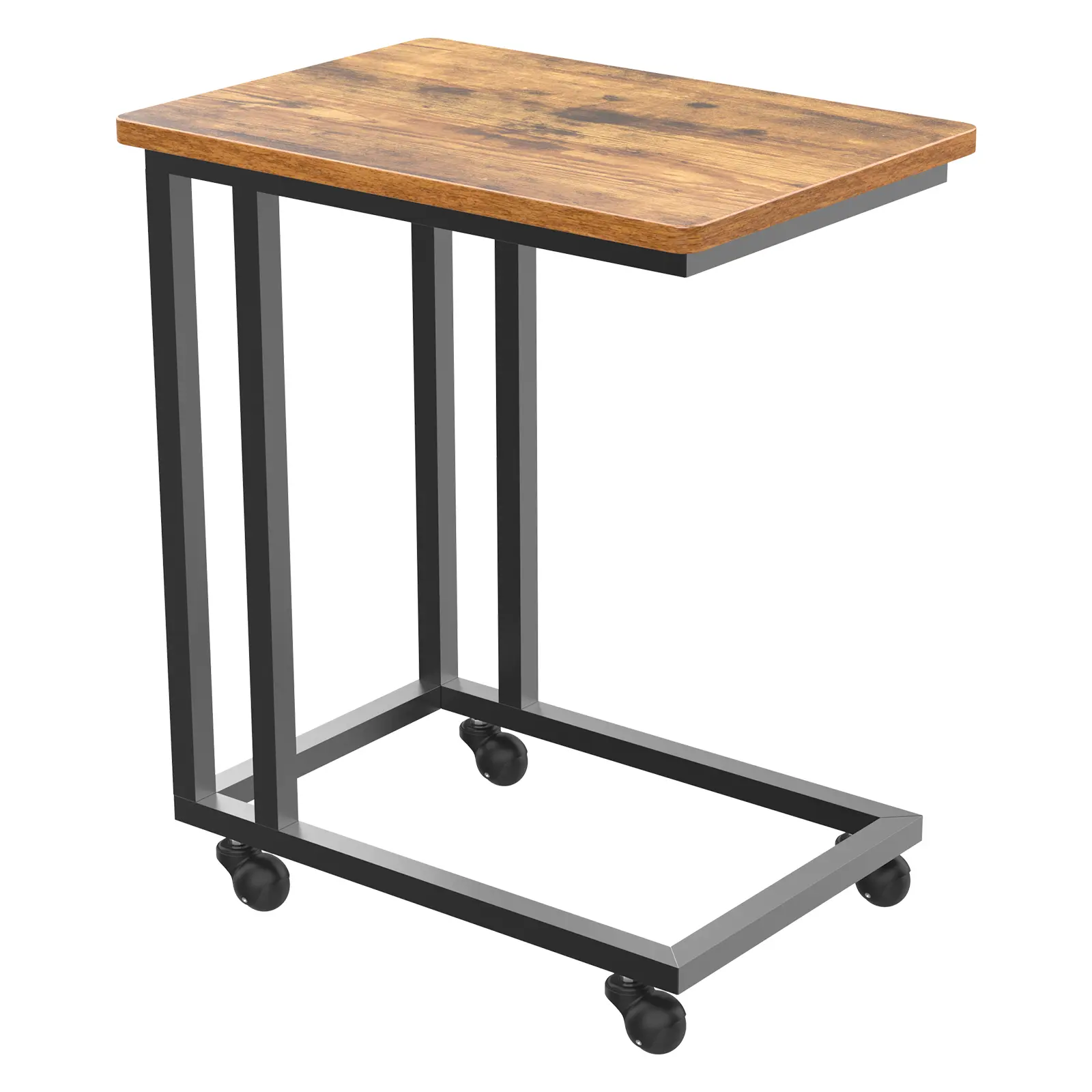 Sweetcrispy C Tables Counch That Slide Under, Bed Side Table Tray Sofa Portable Rolling with Wheels Metal Frame Adjustable Feet, Wood Stand for Living Room Entryway Small Space Bedroom