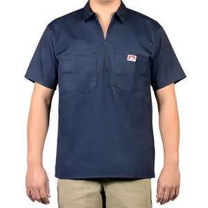 Ben Davis Men's Casual Top, Menswear Half-Zip Short-Sleeve Navy Shirt - 65% Polyester 35% Cotton Fabric, Regular Fit, 9" Zipper Placket, 2 Chest Pockets