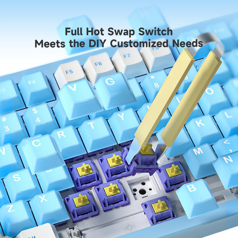 FURYCUBE F75Ultra 75% CNC Aluminum Mechanical KeyboardSouth Facing RGB Backlight 2.4G BT USB Wired with HMXGrape Huano Latte 5- Pin Hot-Swappable Switches &BlackWhite PTB Keycaps Gaming Keyboard for PC