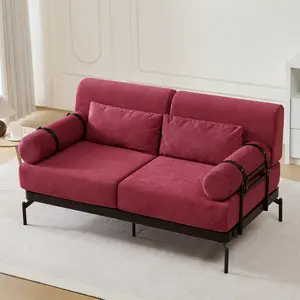 [SOIYELIFE] Modern Loveseat Sofa 59" Sofa Couch 2-Seater Sofa with Flexible USB Ports , Unique Cylindrical Armrests for Living Room, Red  ,Unique furniture cofy  sofa