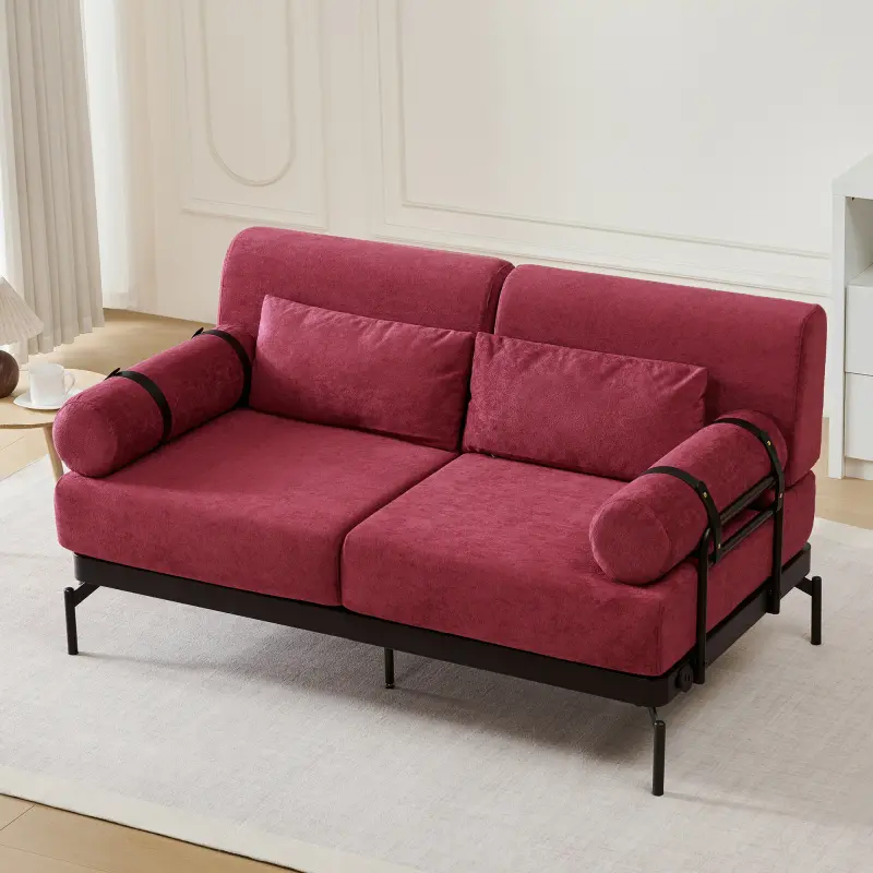[SOIYELIFE] Modern Loveseat Sofa 59" Sofa Couch 2-Seater Sofa with Flexible USB Ports , Unique Cylindrical Armrests for Living Room, Red  ,Unique furniture cofy  sofa