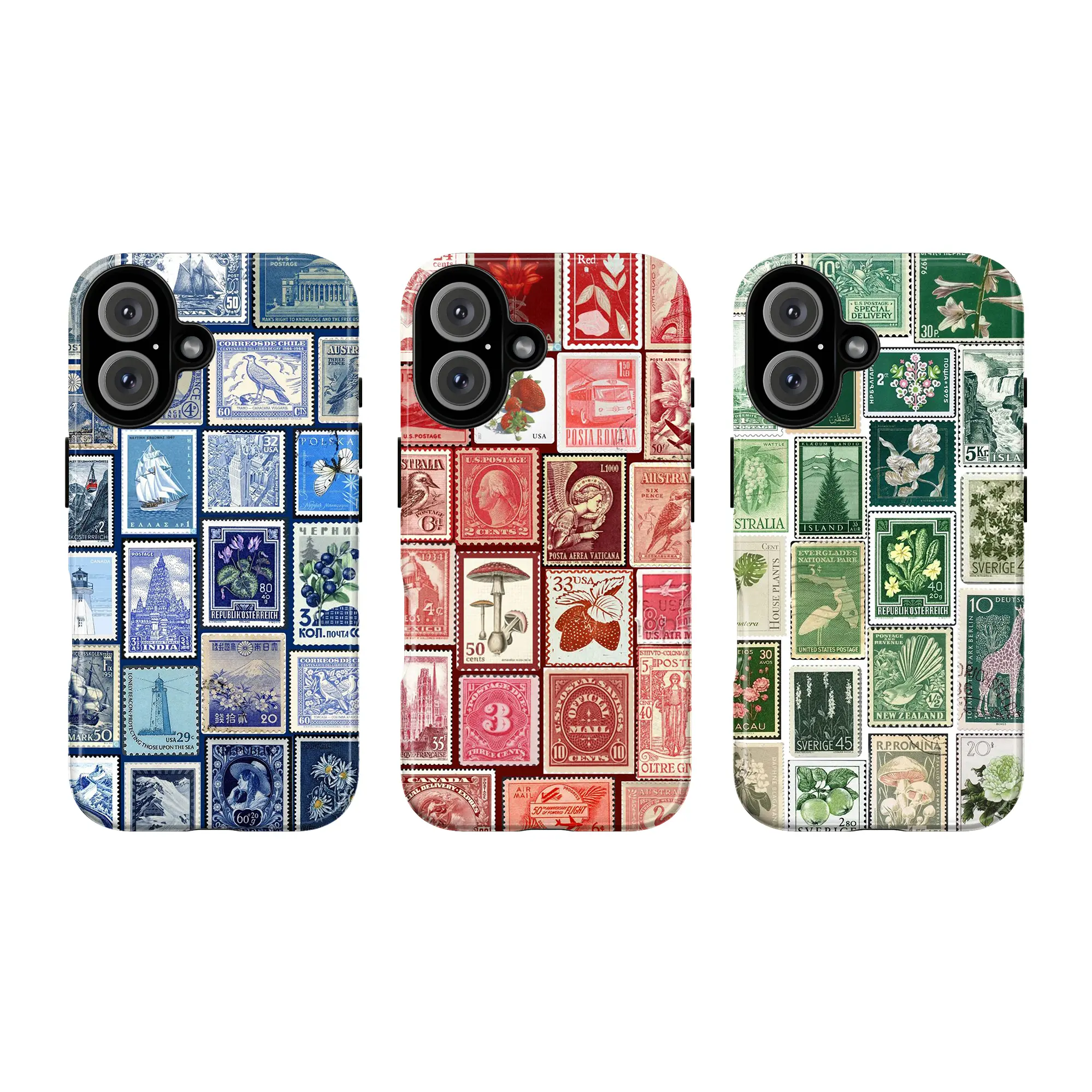 Pastel Floral Stamp Collage Phone Case – Vintage Botanical Aesthetic Cover with Soft Colors & Retro Postcard Vibes – For iPhone 7–16 & Samsung Galaxy S21–S24 (Plus, Ultra) – Gift for Her