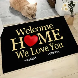 Welcome Home Love You Letter Pattern Door Mat, 1 Count Floor Rug, Rectangle Home Decorative Carpet for Living Room Bedroom Kitchen Bathroom