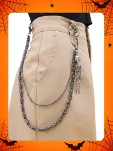 Halloween Skeleton Pants Chain Jean Chains for Women Men Pocket Chain for Pants Layered Hip Punk Chains for Men Y2K Jewelry for Women Accessory Black Trendy Fashion for Halloween Adjustable Waist Chain