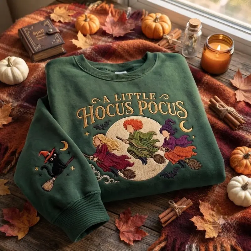 Embroidered Hocus Pocus Sweatshirt, Spooky Season Pullover, Vintage Halloween Sanderson Sisters Sweatshirt.