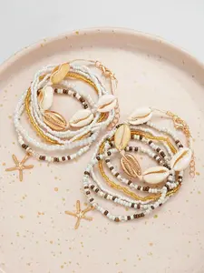 Boho Style Conch Shell & Starfish Beaded Bracelet Set, Fashion Jewelry for Parties, Daily Wear Accessories, Perfect Birthday Gift